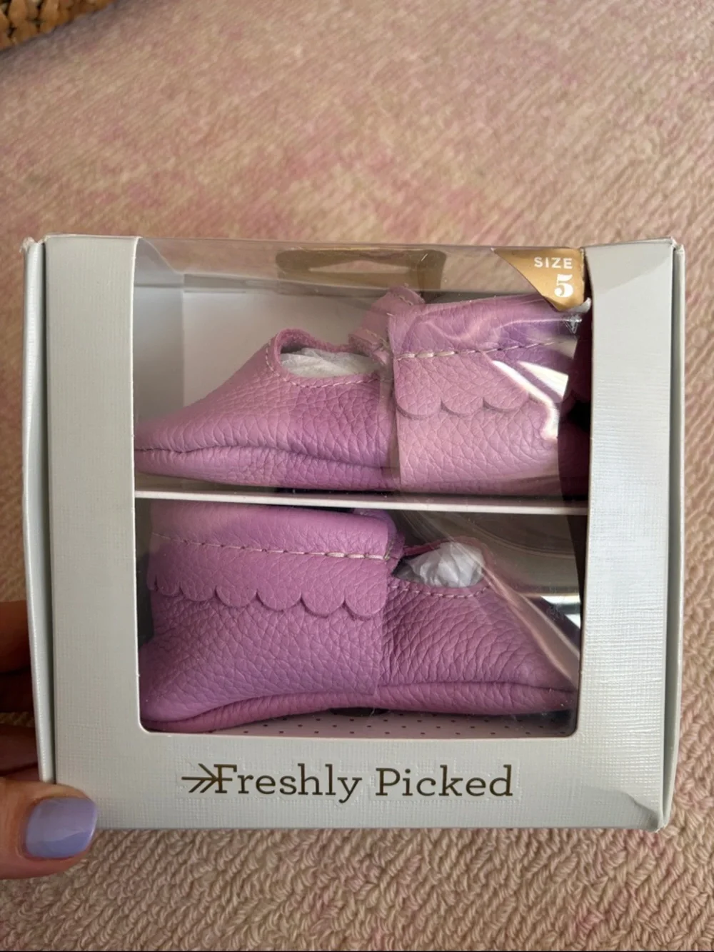 Freshly Picked Lilac Scalloped Leather Moccasins